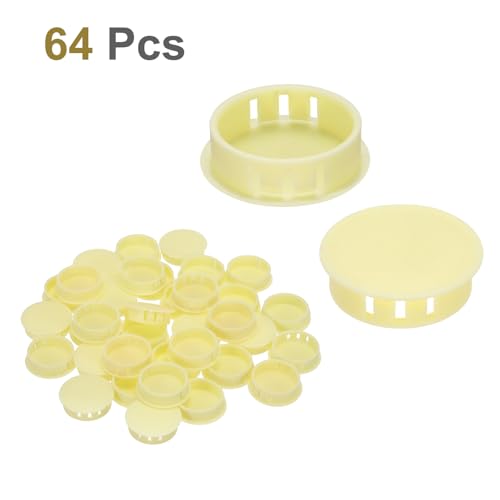 Image of MECCANIXITY 64PCS 35mm(1 3 /8 inch) Beige Plastic Hole Plugs, Flush Type Panel Hole Plugs Insert End Caps for Locking Hole Tubes Furniture Cabinet