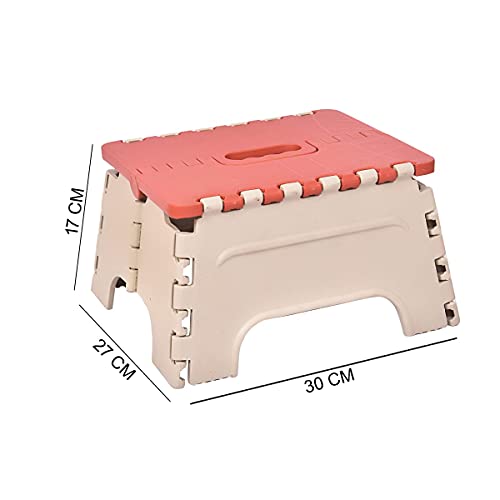Image of U-MAX 7 Inch Folding Stool - Compact, Portable Step Stool for Kids & Adults, Lightweight Plastic Design, Slip-Resistant, Ideal for Kitchen, Bathroom, Camping & Travel (Red / 7 inch)