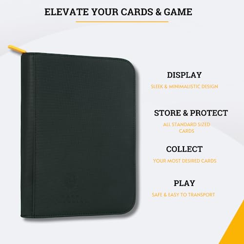 Image of Card Guardian - 4 Pocket Card Binder for 160 Cards (Black) | Zipper Closure and Side Loaded Pockets | Compatible with Trading & Sports Cards including Magic the Gathering, Yugioh, Baseball Cards