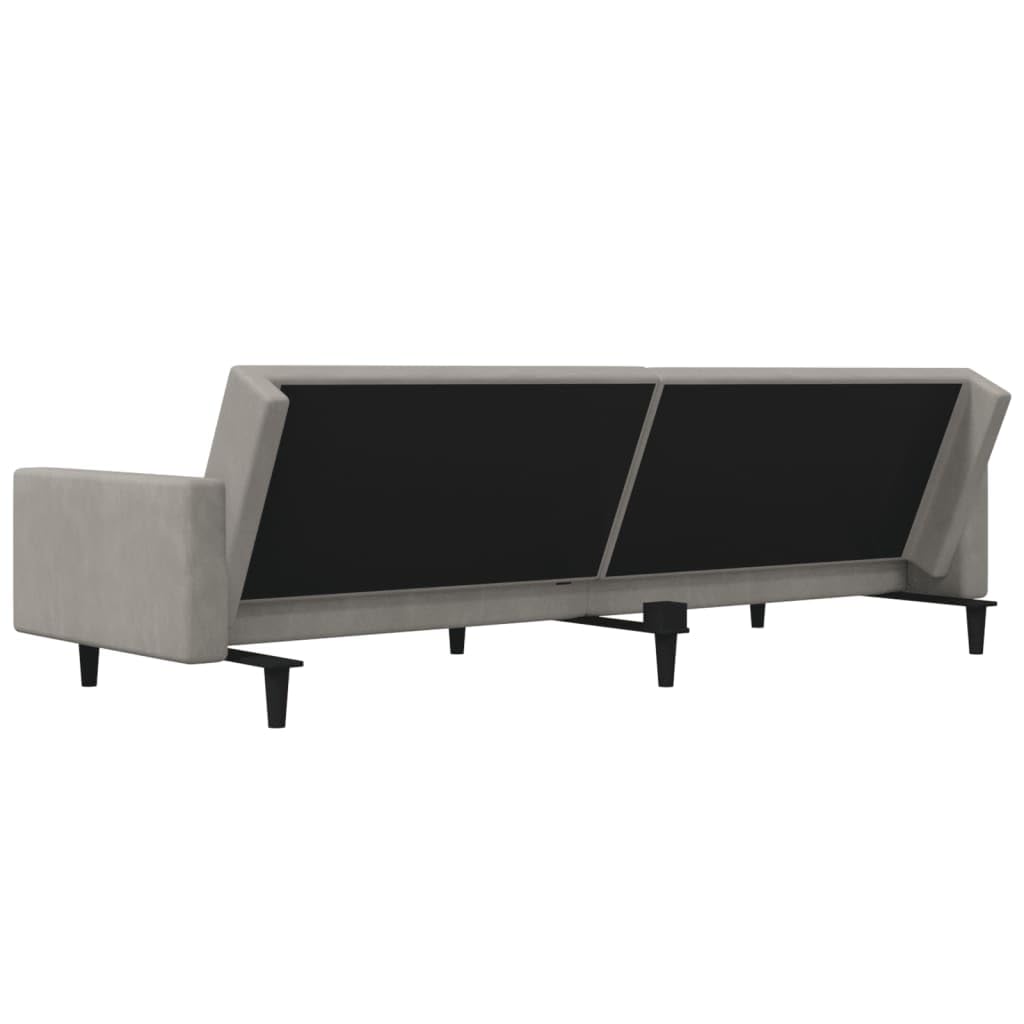 Sofá cama, 2 plazas con 2 cojines, terciopelo gris claro, cómodo sofá cama con 2 respaldos separados para asientos y cama doble