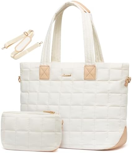 LOVEVOOK Shopper Tasche Damen, 15,6 Zoll Puffer Laptoptasche Handtasche | Leicht, groß, mit Abnehmbarer Schultergurt, Arbeitstasche Schultasche Lehrertasche, Bürotasche für Arbeit