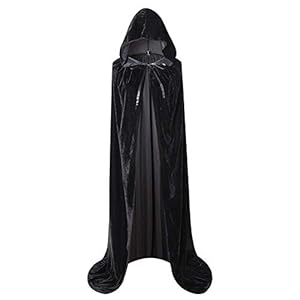 Capa con Capucha Largo Negro Terciopelo Disfraz de Halloween