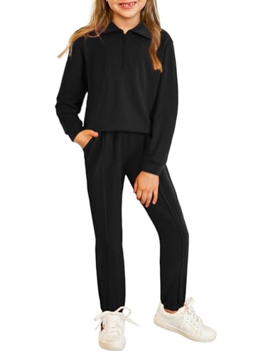 Image of blibean Girls Fall Sweatsuits Half-Zip Collared Sweatshirt & Jogger Pants Set School Tracksuit Size 6-15 Years