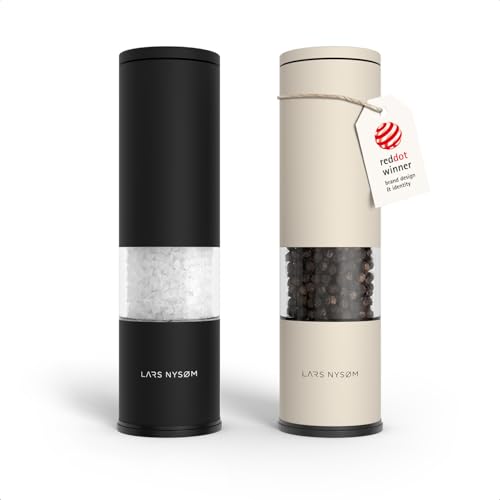 Image of LARS NYSOM Salt and Pepper Grinder Set Manual, Stainless Steel Salt and Pepper Mills with Adjustable Ceramic Grinder I Design Spice Shakers (Black /Beige)