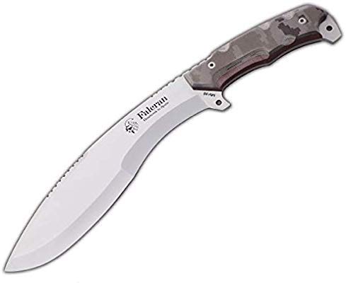 Cuchillo FALCRAN J&V - Mango Mikarta Camo Pixelado - Acero MOVA 58 - Hoja de 27.5 cm - Funda Nylon - Cuchillo de Supervivencia Campo Bushcraft Caza Pesca y Outdoor Cover