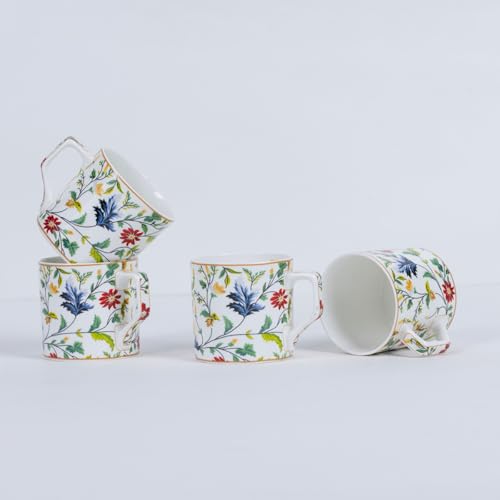 Image of GOLDEN QUEEN'S Handcrafted Floral Tea Cups - Set of 6 | Perfect for Daily Use, Elevate Your Tea and Coffee Experience - Summer Florals