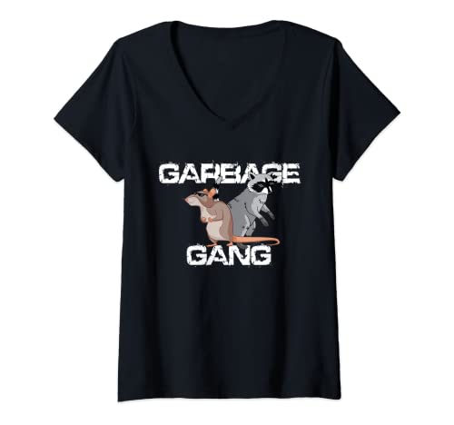 Donna Garbage Gang Animali divertenti Oposum E Raccoon Camicia Maglietta con Collo a V
