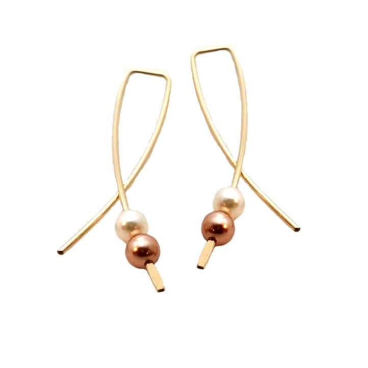 Modern geometric pearl minimalist wire Gold  Gold pearl bridal