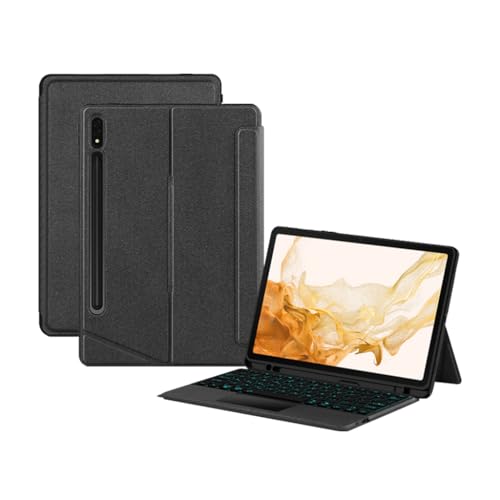 Image of Keyboard Case for Samsung Galaxy Tab S8 / S7 11 inch (SM-X700 / X706 / T870 / T875 / T878) with Multi-Gesture Trackpad, 7 Color Backlit, Adjustable Kickstand, Built-in Pencil Holder, PU Leather Material