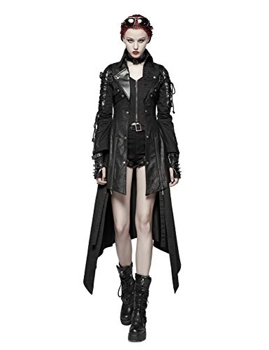 Preisvergleich Produktbild Punk Rave Damen Winter Lange Leder Gothic Trenchcoat Jacke S Schwarz