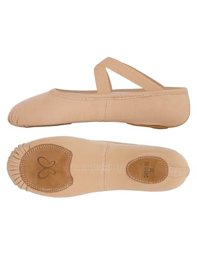 Girls Ballet Shoes for Big Kids Split-Sole Toddler Canvas Flats for Kids Dance Brown