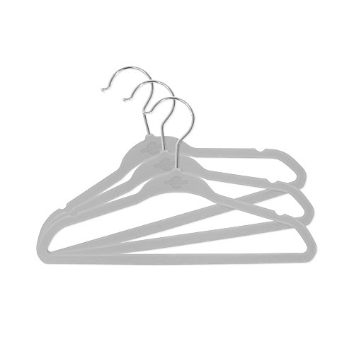 Closet Complete Baby Velvet Hangers, Premium Quality, True-Heavyweight, Virtually-UNBREAKABLE, Ultra-Thin, Space Saving No-Slip, Perfect Size for Babies 0-48 months 360° SPIN, Chrome Hooks, Gray, 25 pc