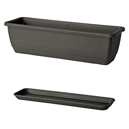 Euro3plast Blumenkasten mit Untersetzer Inis 50 x 20 cm aus Kunststoff (Anthrazit)