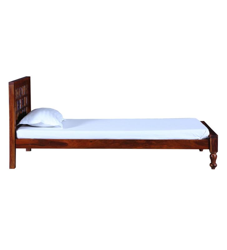 Image of Solid Sheesham Wood Anamika Single Bed Without Storage | Wooden Single Bed Cot Palang Furniture for Bedroom Living Room Home and Hotel (Honey Oak Finish)