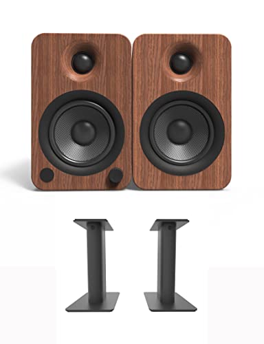 Kanto YU4WALNUT 140W Bookshelf Speakers with Bluetooth - Walnut (Pair) with Kanto SP9 9