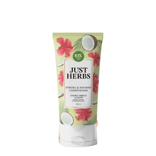 Image of Just Herbs Strong & Nourish Conditioner | Coconut, Hibiscus, Castor & 13 Herbs | 10X Stronger Hair | Controls Frizz | Ayurvedic Conditioner for All Hair Types - 200ml