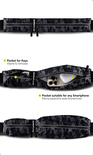 Image of Fitgriff Running Belt for Men & Women - Secure Jogging Pouch for Phone, Keys & Essentials - For All Cell Phones, Camo-Black, Small-Medium, Slim Fit