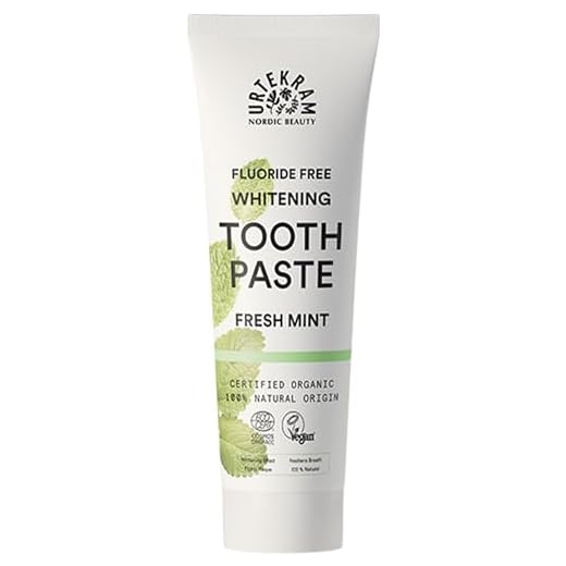 Urtekram Pasta de dientes de menta fresca vegana - Pasta de dientes blanqueadora sin flúor - Ingredientes orgánicos y naturales - Urtekram Dental, 75 ml (paquete de 1)