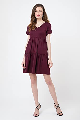 Image of Miss Lavish London Women's V Neck Tiered Summer Dress Casual Short Sleeve Swing T Shirt Mini Dresses