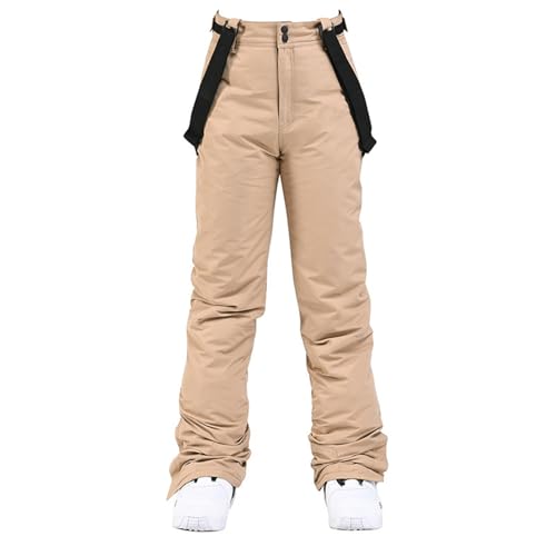 TDHLW Women's Snow Ski Pants Insulated Winter Warm Ski Pant Outdoor Waterproof Snowboard Bibs with Detachable Suspender,Khaki,XS
