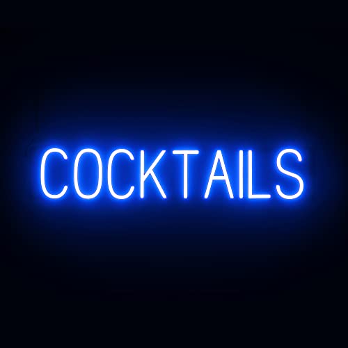Image of SpellBrite LED Neon COCKTAILS Sign for Business - Blue, 33 inch x 6 inch | Ultra-Bright Click-Together Signage for Bars & Restaurants, with Visibility from 500 ft - 8 Animations, 6 Brightness Levels
