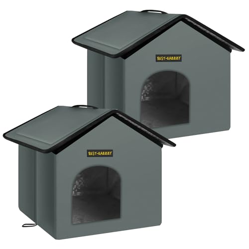 Rest-Eazzzy Cat House for Outdoor Cats, Weatherproof and Insulated Feral Cat House with Mat and Clip, Easy to Put Together, Selfwarming Cat Shelter for Winter, Never Blow Away (Grey, House X