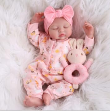JIZHI Muñeca Reborn - 17 Pulgadas Muñeco Realista de Durmiendo, Cuerpo de Tela - Bebe Niña Reales con Ropa y Accesorios, para Niños de 3 Años en Adelante