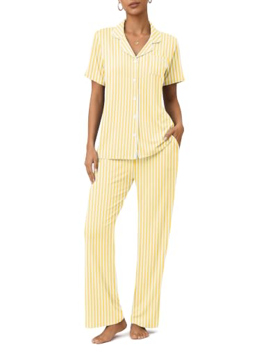 Image of Womens Pajamas Sets 2 Piece Button Up Pj Sets Short Sleeve with Long Pant