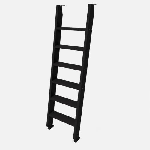 Image of 50 inch 55 inch 60 inch Black Wood Bunk Bed Ladder, Lofted /Dorm /RV Bed Bunkbed Ladders with 4in Extra Wide Steps and Non-Slip Pads, Replacement Wooden Ladder for Motorhome /Camping (Black, 67in /170cm)