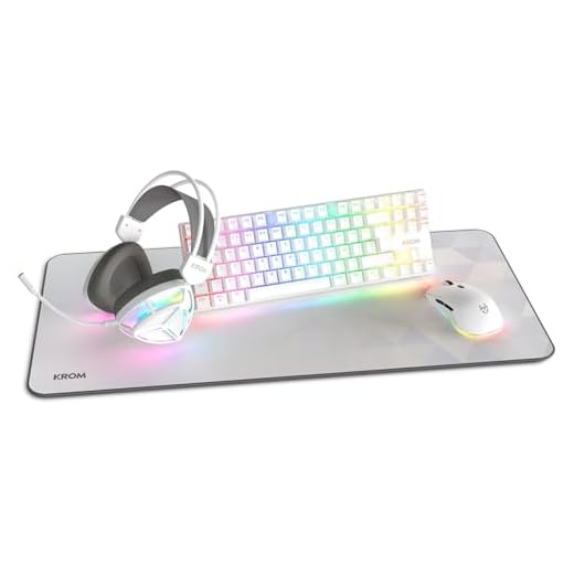 KROM Klass - Pack Gaming 4 en 1, Teclado mecánico TKL RGB, Ratón óptico 7200 dpi, Auriculares con Controladores de 50 mm, Alfombrilla XXL, Set Completo para PC y portátil Gamer