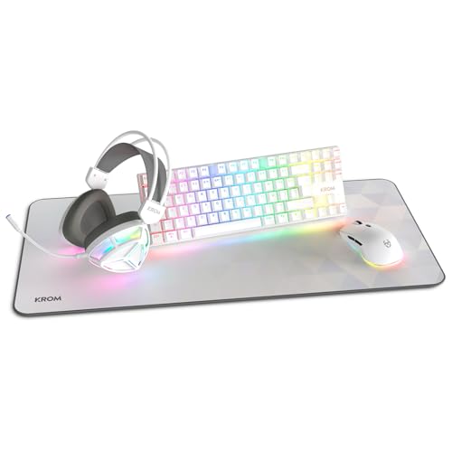 KROM Klass - Pack Gaming 4 en 1, Teclado mecánico TKL RGB, Ratón óptico 7200 dpi, Auriculares con Controladores de 50 mm, Alfombrilla XXL, Set Completo para PC y portátil Gamer