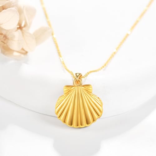 Seashell Locket Necklace 925 Sterling Silver That Holds Pictures Sea Shell Photo Locket Pendant Necklaces Nautical Beach Seashell jewelry for Women3