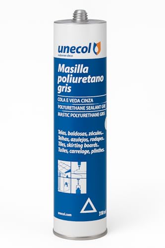 Unecol - Masilla de Poliuretano 310ml | Sellador Impermeable y Pintable | Alta Adherencia Profesional Multiusos para Madera, Metal, Hormigón, Azulejos y Vidrio | Blanco, Gris, Marrón o Negro (Gris)