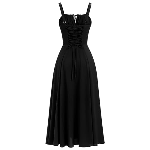 Image of IBTOM CASTLE Women Corset Dress Sleeveless Spaghetti Straps Casual Dresses Boho Slit Lace Up Flowy Midi Bustier Sundress