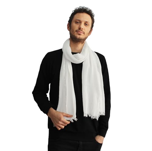creazioni unique Echarpe Homme en Bambou 100% Made in Italy - Foulard Cheche Homme - Mode Homme Printemps et Eté (Blanc)
