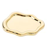 Ceramic Jewellery Dish Trinket Dish Jewelry Tray Cloud Shape Perfume Tray Rings/Earrings/Bracelets/Watch/Keys Tray for Valentine's Day//Mother's Day/Birthday Gift (Gold)