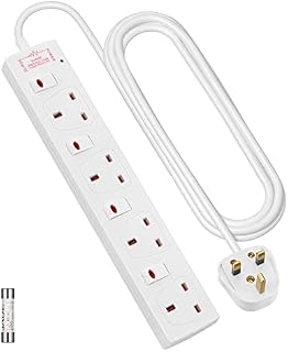 DEWENWILS 4Way Surge Protected Extension Lead with Individual Switches and Indicator Lights, 3 Meters Cable, 13Amp 4 Gang Power Strip Lead, White