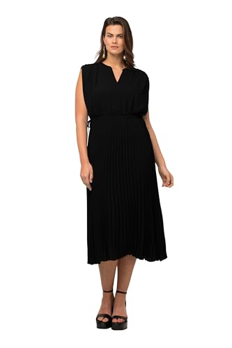Ulla Popken Damen Plissiertes Chiffonkleid Kleid, Schwarz, 44 EU