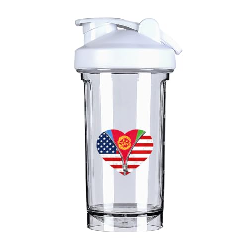 Heart America Flag and Eritrea's Flag 18 Ounce Shaker Cup,Fashion Theme Pattern Shaker Bottle Leak-proof Workout Shake Bottles 500ML/18 oz Perfect for Pre Workout