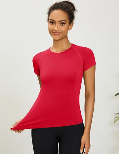 Rapbin Women's Gym Tops Workout Running Yoga Sports Shirts Short Sleeve Athletic Exercise Quick Dry Breathable T-Shirt - Image 3