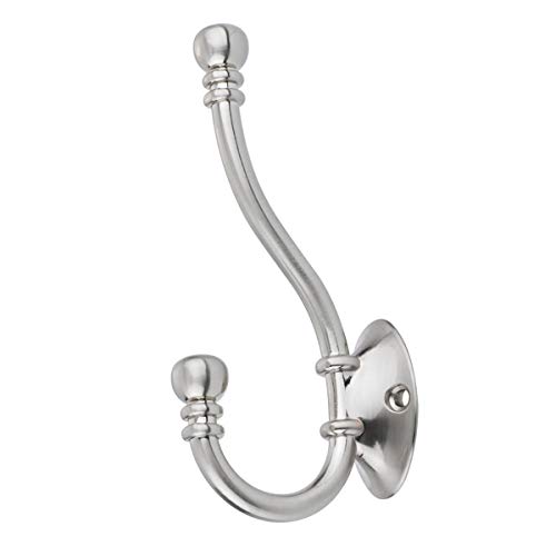 Amazon Basics Wall Mounted Traditional Metal Dual Coat Hooks - Satin Nickel, 5-Pack #TOP2