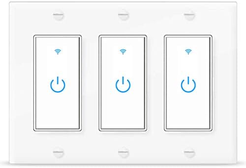 WiF Smart Light Switch 3 Gang Compatible with Alexa and Google Home Neutral Wire Required, APP Control and Timer Schedule, UL Certified,Single Pole