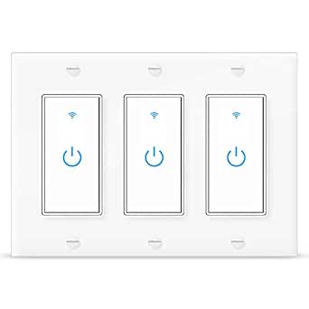 WiF Smart Light Switch 3 Gang Compatible with Alexa and Google Home Neutral Wire Required, APP Control and Timer Schedule, UL Certified,Single Pole