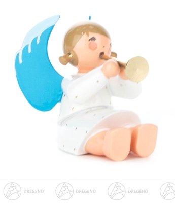 Ange avec flûte assis figurine Noël bois cadeau traditionnel 4cm