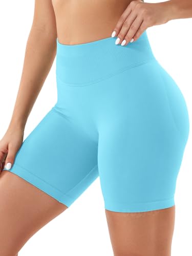VOYJOY Women Workout Impact Shorts 2.5"/ 3.6"/ 4.5"/ 6" Scrunch Butt Lifting Gym Seamless Booty Biker Shorts Light Blue3