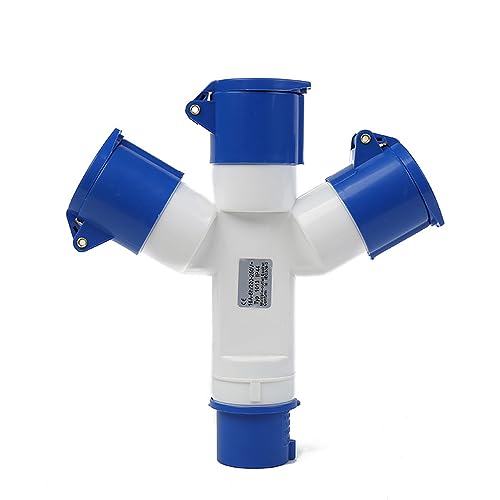 BE-TOOL 3-Way Splitter, 16A 220v IP44 3 Way 3 pin Industrial Site Plug & Wall Socket Waterproof IP44 Plug Connector Socket 2P+Earth Male/Female