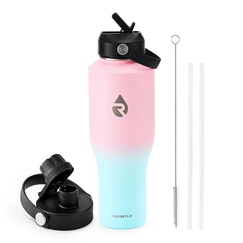 RAYMYLO 40 oz Insulated Water Bottle with Straw fit in Car Cup Holder, Triple Wall Vacuum Stainless Steel(Cold 48 hrs, Hot 24 hrs), Leakproof & Non-BPA, Hydro Travel Flask with Straw and Spout Lid