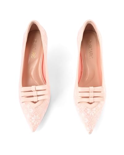 Women's Kitten Heel Pumps Closed Pointed Toe Mesh Lace Heels Sexy Pointy Stiletto Bow Pump Slip on Comfortable Heeled Sandals Wedding Dress Shoes3