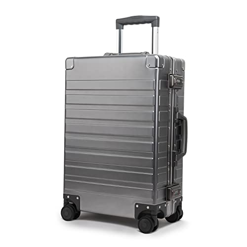TRAVELKING All Aluminum Carry On Luggage with TSA Locks Zipperless Alloy Metal Hard Shell Spinner Suitcase (Metallic, 20 Inch)