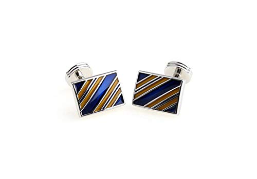 Mancuernillas rectangulares plateadas con azul y negro para hombre miniatura 1